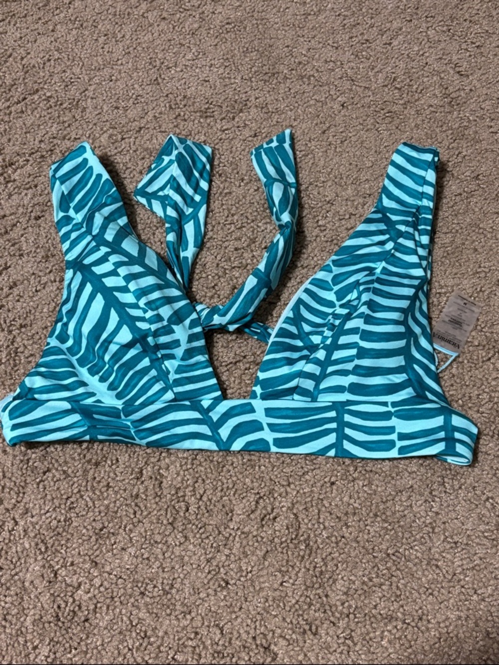 Vitamin A Turquoise Teal Striped Bikini Top, new without tags